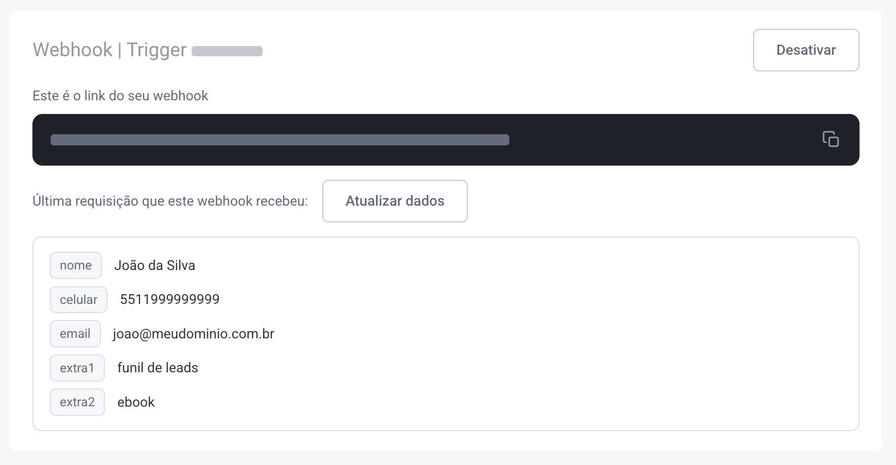 Botão Atualizar Dados exibindo a última requisição recebida